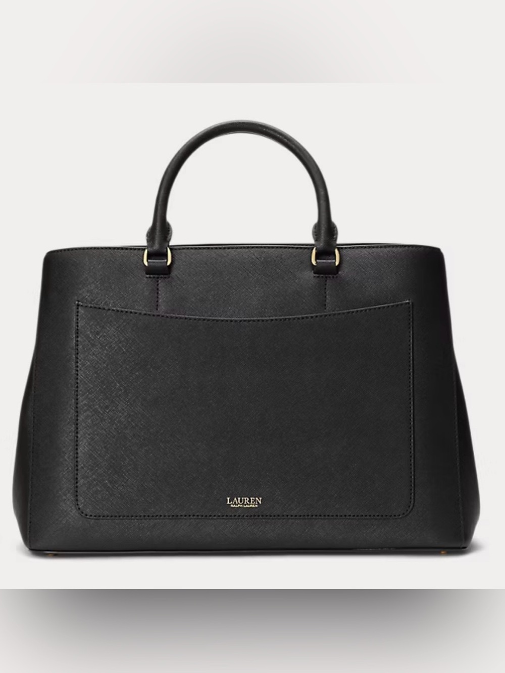 Ralph Lauren Hanna Black Leather Satchel Handbag Crosshatch